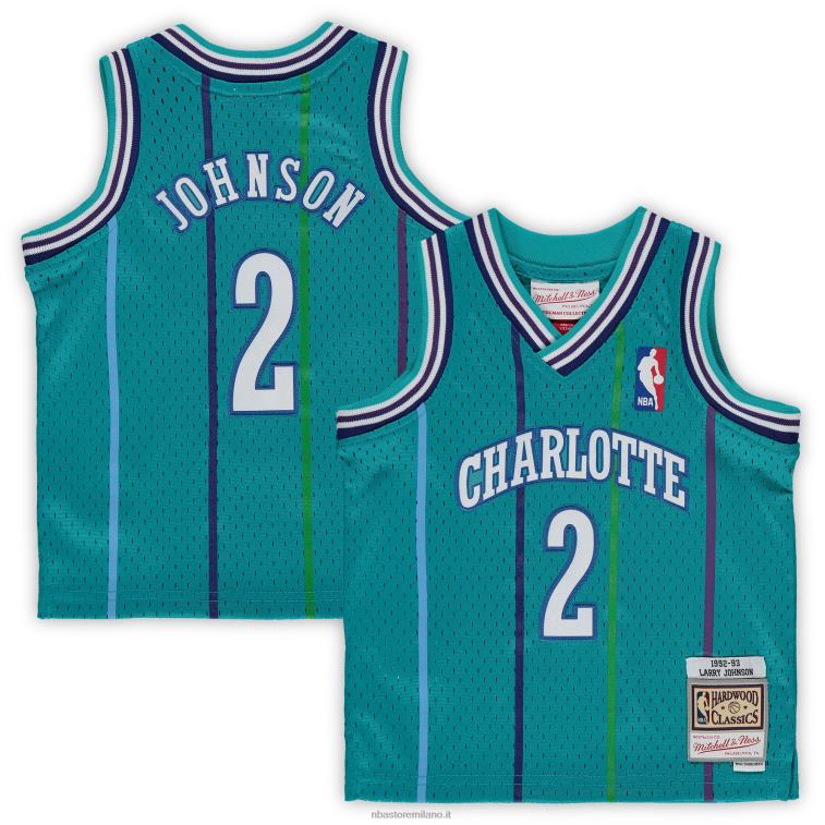 NBA 00F2L17064 charlotte hornets larry johnson teal hardwood classics maglia giocatore ritirato