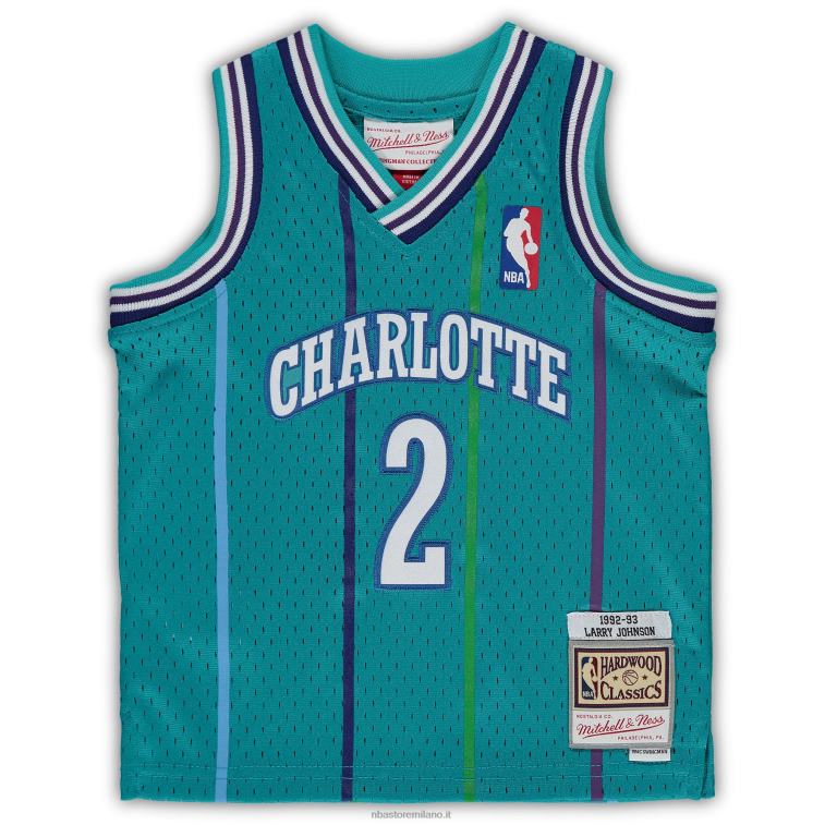 NBA 00F2L17064 charlotte hornets larry johnson teal hardwood classics maglia giocatore ritirato