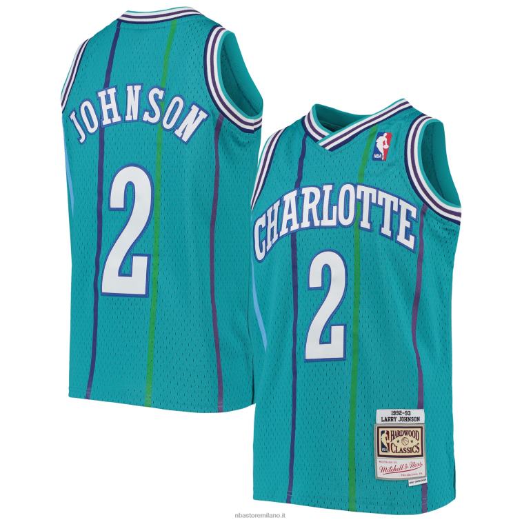 NBA 00F2L17163 charlotte hornets larry johnson mitchell & ness teal 199hardwood classics maglia swingman