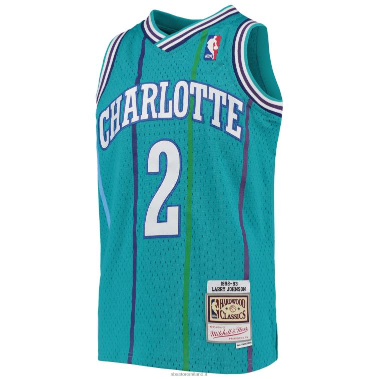 NBA 00F2L17163 charlotte hornets larry johnson mitchell & ness teal 199hardwood classics maglia swingman