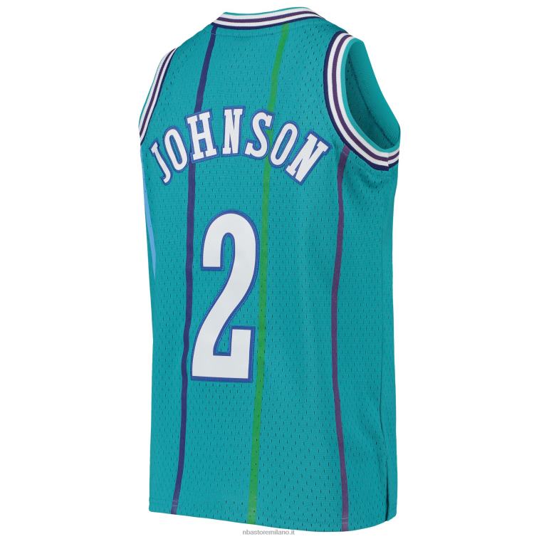NBA 00F2L17163 charlotte hornets larry johnson mitchell & ness teal 199hardwood classics maglia swingman