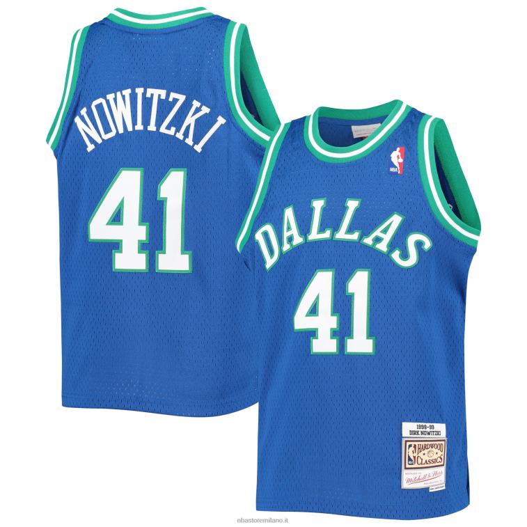 NBA 00F2L16869 dallas mavericks dirk nowitzki mitchell & ness blue hardwood classici maglia swingman