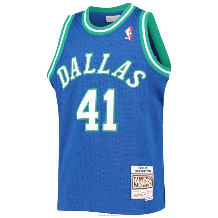 NBA 00F2L16869 dallas mavericks dirk nowitzki mitchell & ness blue hardwood classici maglia swingman