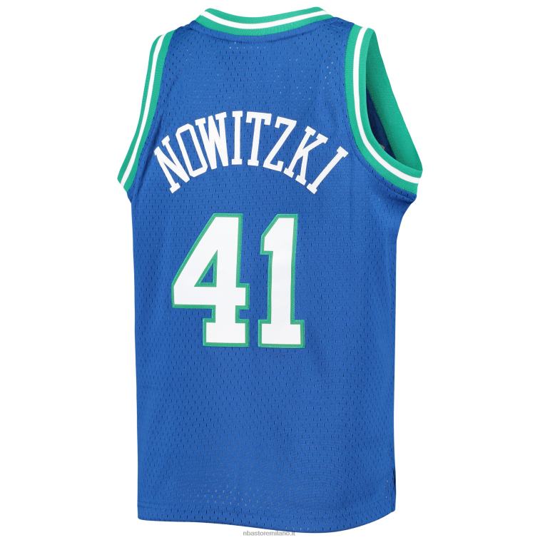 NBA 00F2L16869 dallas mavericks dirk nowitzki mitchell & ness blue hardwood classici maglia swingman