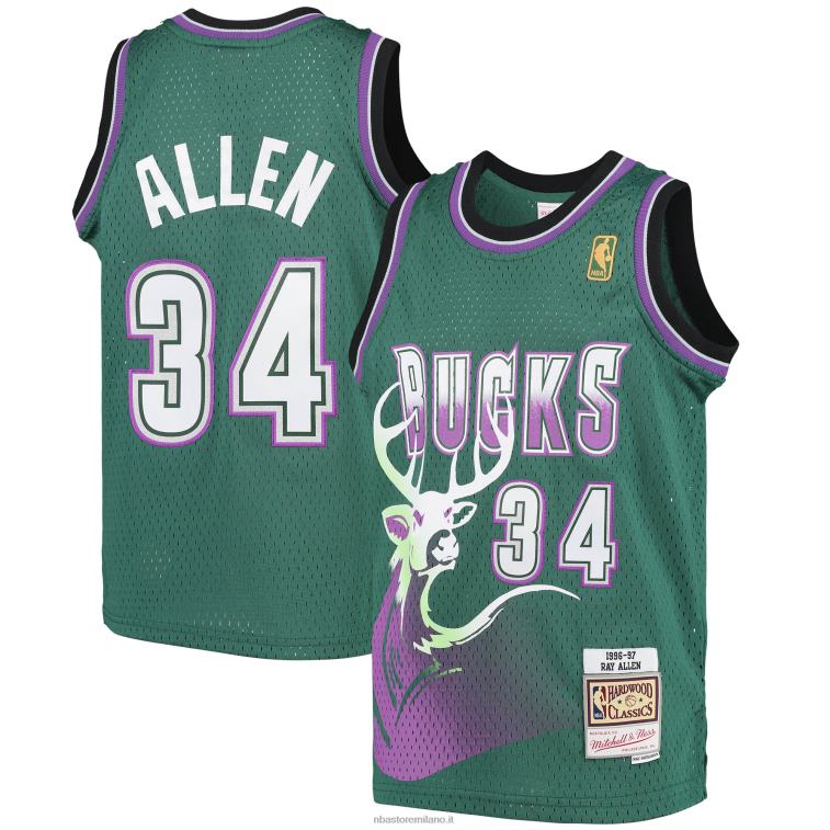 NBA 00F2L16805 maglia swingman milwaukee bucks ray allen mitchell & ness green hardwood classics