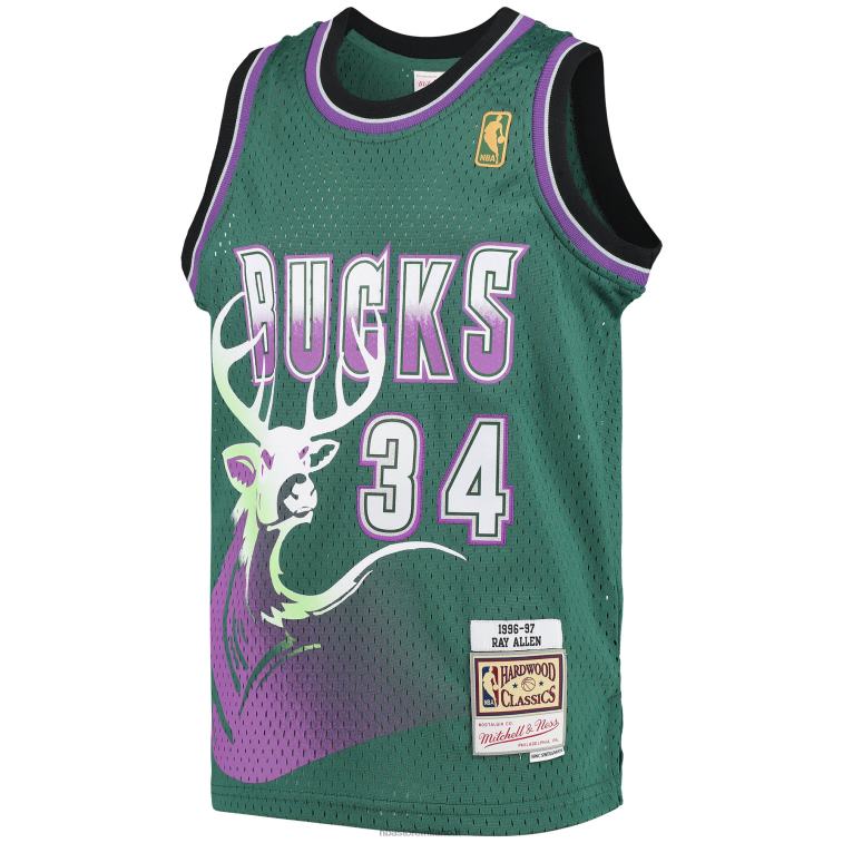 NBA 00F2L16805 maglia swingman milwaukee bucks ray allen mitchell & ness green hardwood classics