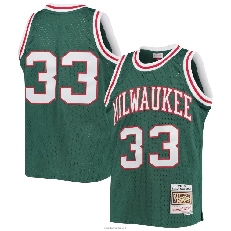 NBA 00F2L17040 maglia swingman milwaukee bucks kareem abdul-jabbar green 1970-71 hardwood classics