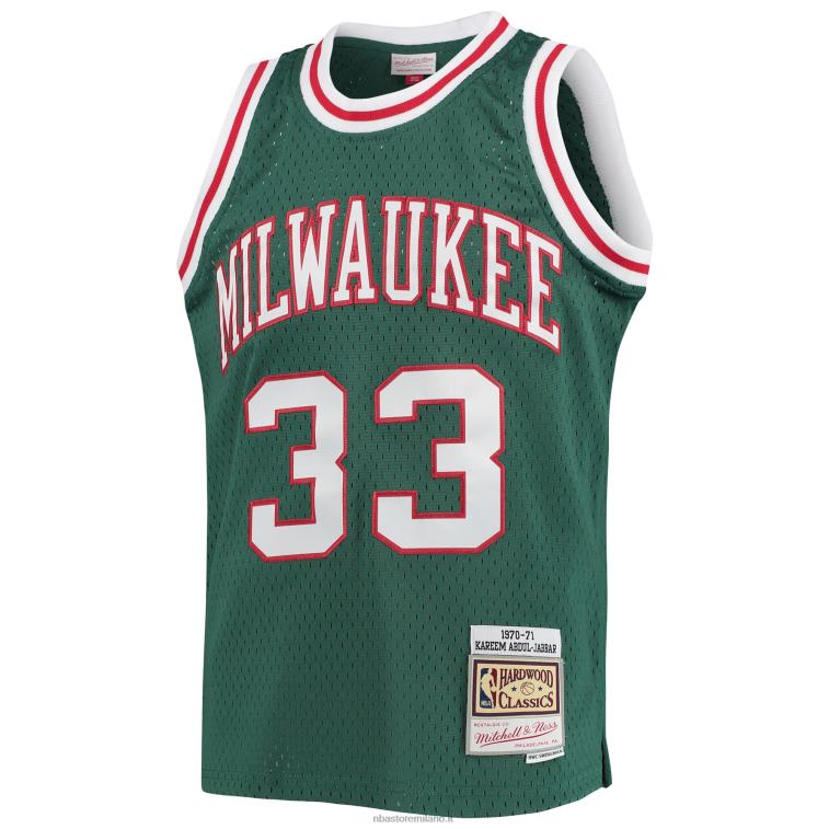 NBA 00F2L17040 maglia swingman milwaukee bucks kareem abdul-jabbar green 1970-71 hardwood classics