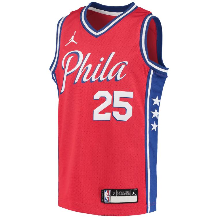 NBA 00F2L17777 philadelphia 76ers ben simmons jordan maglia rossa giocatore swingman