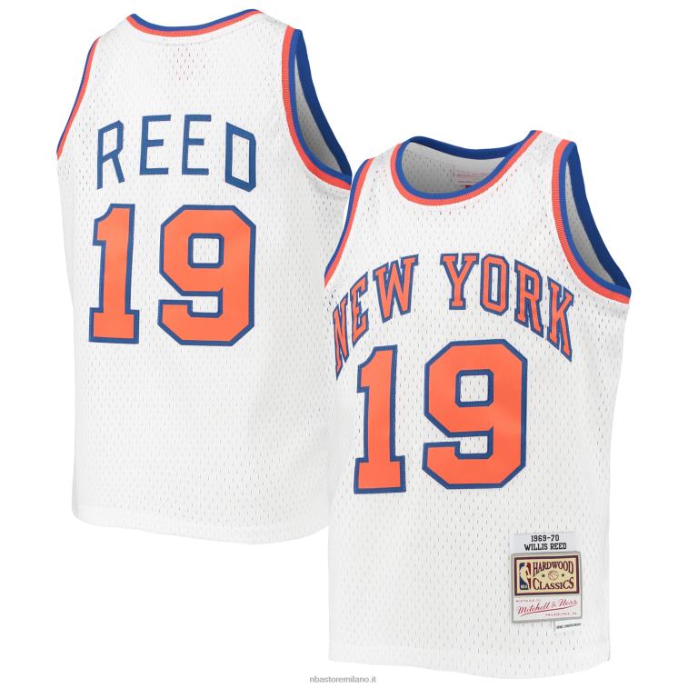 NBA 00F2L16859 maglia swingman new york knicks willis reed mitchell & ness white 1969-70 hardwood classics