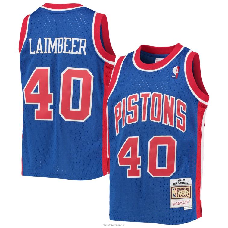 NBA 00F2L17757 detroit pistons bill laimbeer mitchell & ness blue 1988-89 hardwood classics maglia swingman