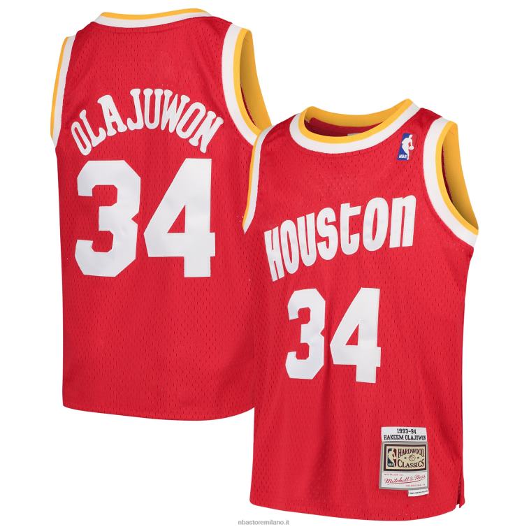 NBA 00F2L16924 houston rockets hakeem olajuwon mitchell & ness maglia rossa swingman ritorno al passato