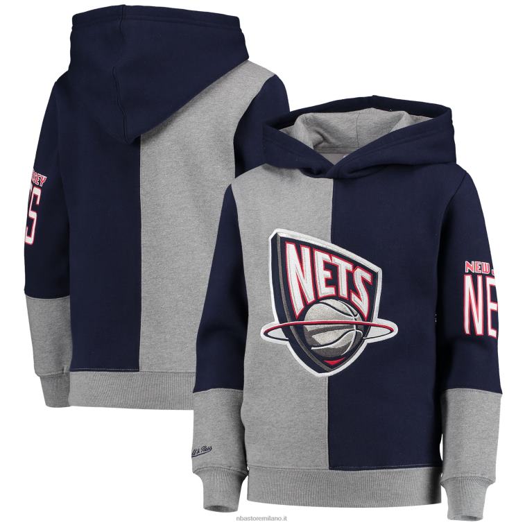 NBA 00F2L17820 new jersey nets blu/grigio melange classici in legno duro felpa con cappuccio pullover in pile a colori divisi