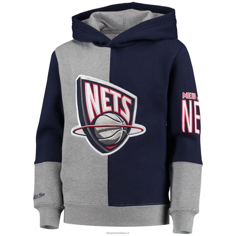 NBA 00F2L17820 new jersey nets blu/grigio melange classici in legno duro felpa con cappuccio pullover in pile a colori divisi