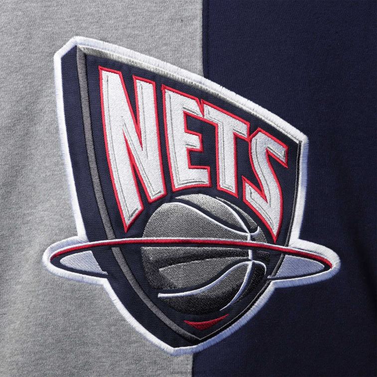 NBA 00F2L17820 new jersey nets blu/grigio melange classici in legno duro felpa con cappuccio pullover in pile a colori divisi