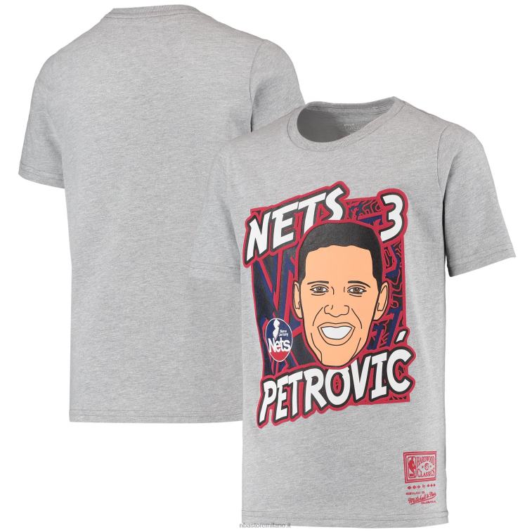 NBA 00F2L18770 new jersey nets drazen petrovic t-shirt da giocatore in legno duro grigio melange re della corte