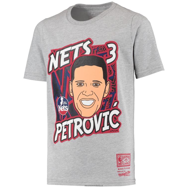 NBA 00F2L18770 new jersey nets drazen petrovic t-shirt da giocatore in legno duro grigio melange re della corte