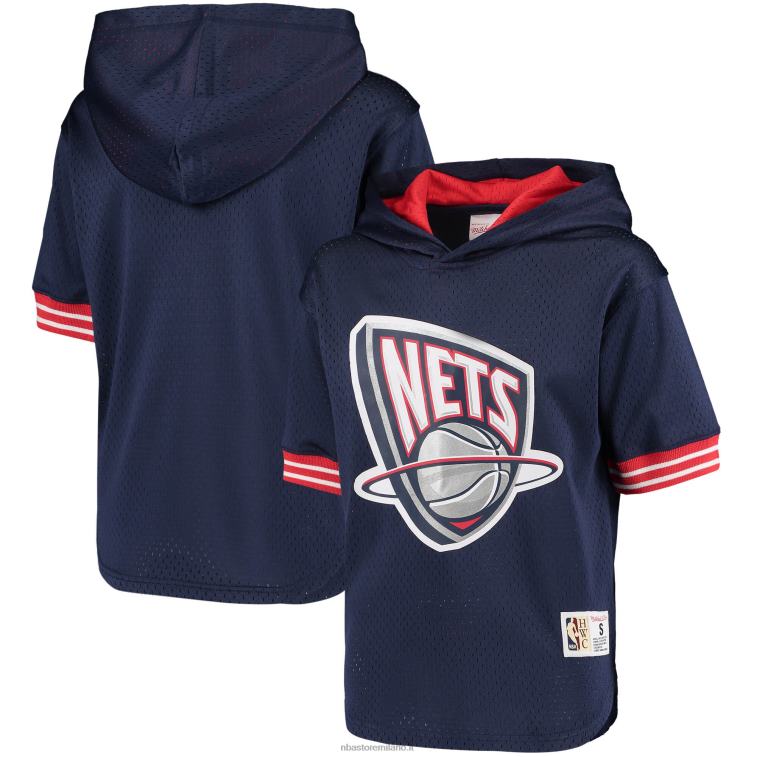 NBA 00F2L18880 New Jersey Nets Mitchell & Ness Blue Hardwood Classics T-shirt con cappuccio imbattuta
