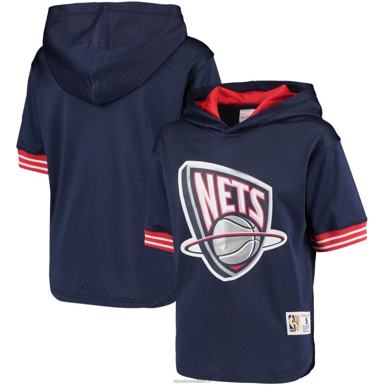 NBA 00F2L18880 New Jersey Nets Mitchell & Ness Blue Hardwood Classics T-shirt con cappuccio imbattuta