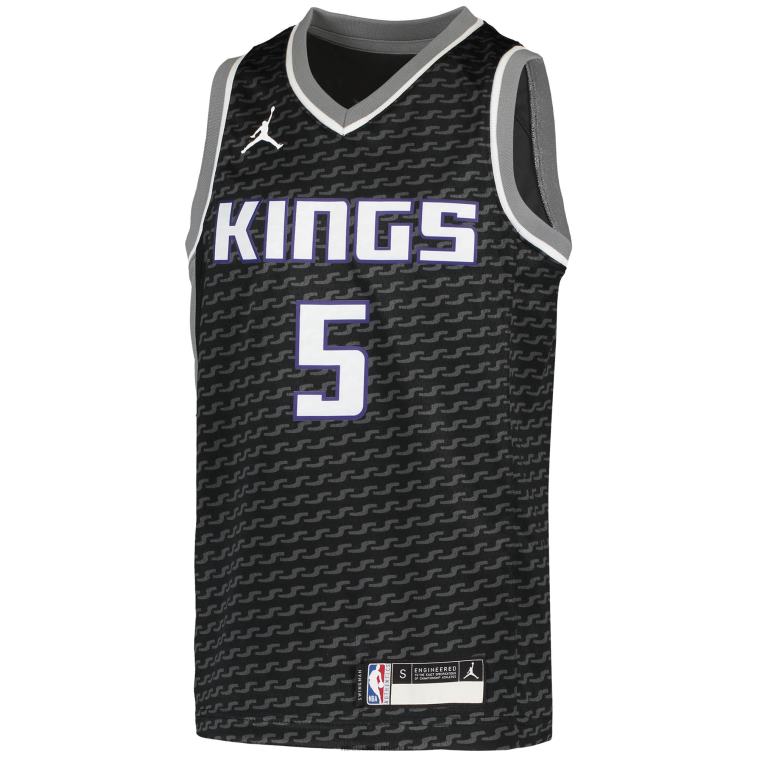 NBA 00F2L17309 sacramento kings de\'aaron fox jordan marca maglia giocatore swingman nera