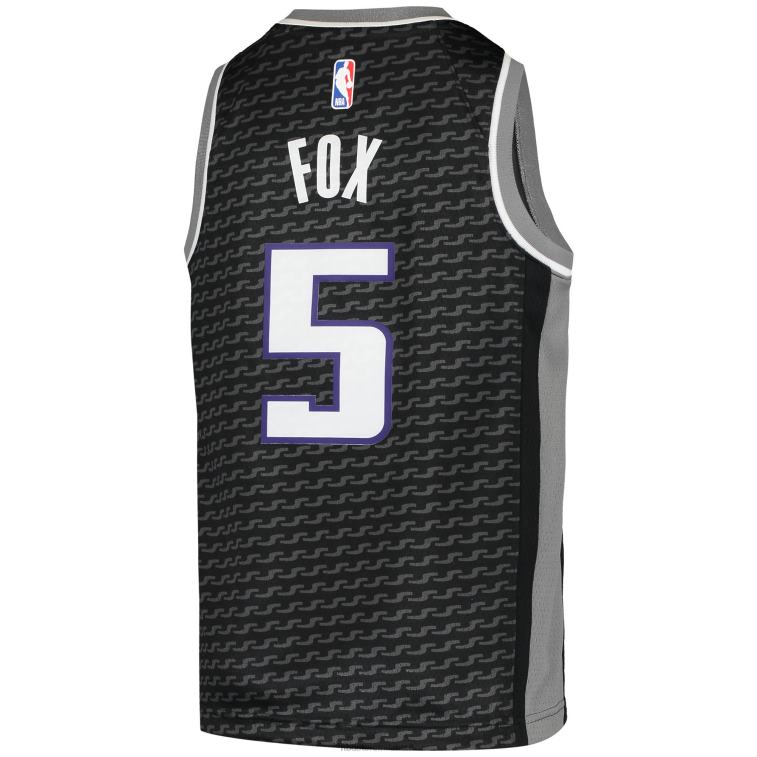 NBA 00F2L17309 sacramento kings de\'aaron fox jordan marca maglia giocatore swingman nera