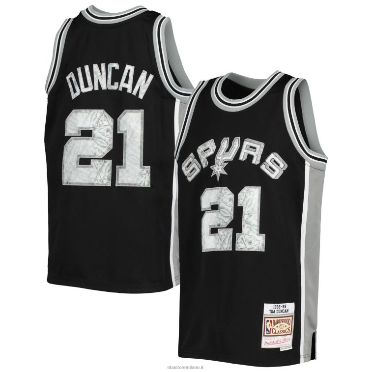 NBA 00F2L17978 san antonio spurs tim duncan black hardwood classics maglia diamante 75° anniversario