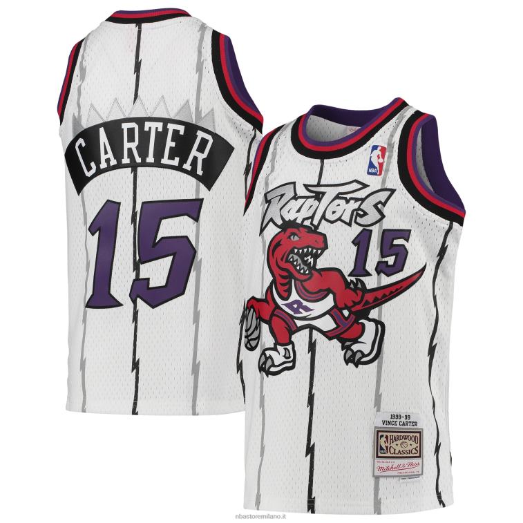 NBA 00F2L17083 toronto raptors vince carter mitchell & ness white hardwood classici swingman maglia ritorno al passato