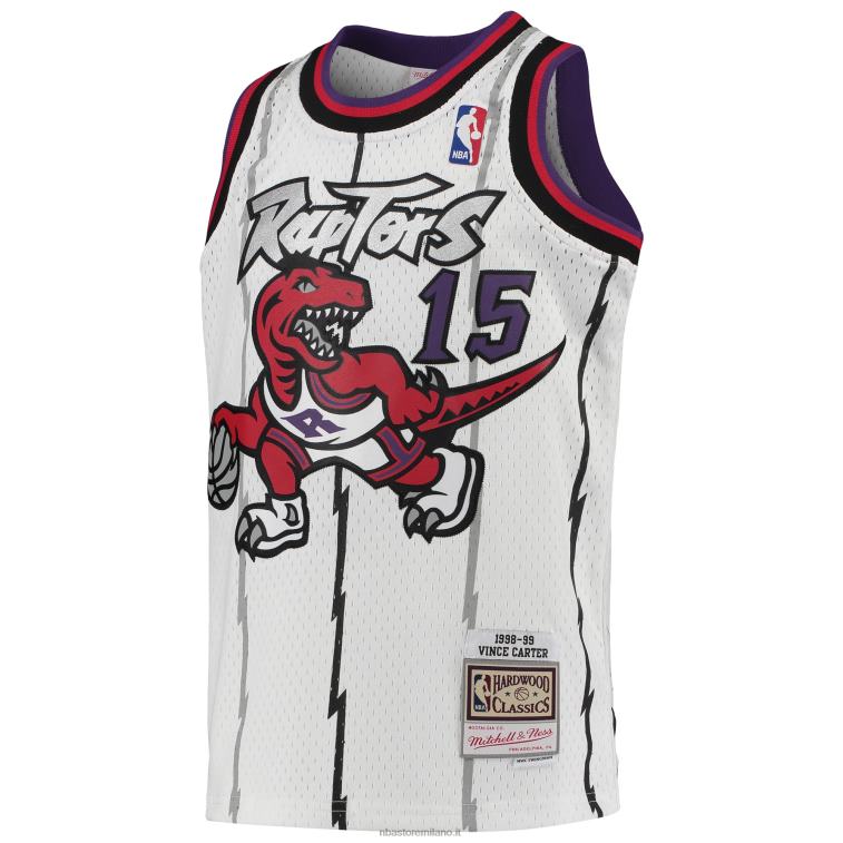NBA 00F2L17083 toronto raptors vince carter mitchell & ness white hardwood classici swingman maglia ritorno al passato