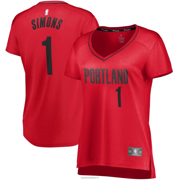 NBA 00F2L11187 portland trail blazers anfernee simons maglia rossa giocatore fast break