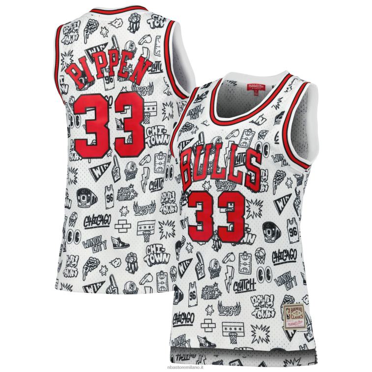 NBA 00F2L10073 Chicago Bulls Scottie Pippen Mitchell & Ness White Doodle Swingman Jersey