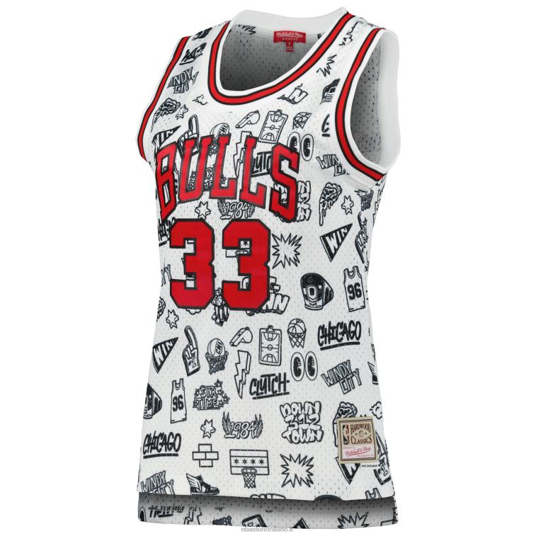 NBA 00F2L10073 Chicago Bulls Scottie Pippen Mitchell & Ness White Doodle Swingman Jersey