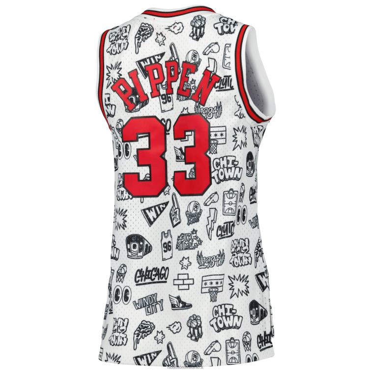 NBA 00F2L10073 Chicago Bulls Scottie Pippen Mitchell & Ness White Doodle Swingman Jersey