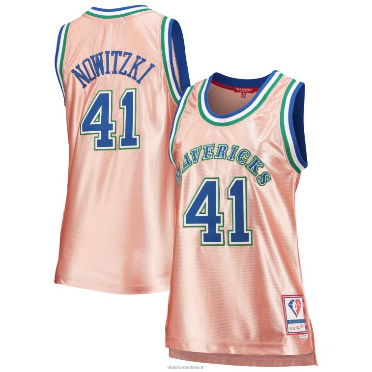 NBA 00F2L10849 maglia swingman dallas mavericks dirk nowitzki mitchell & ness rosa 75° anniversario oro rosa 1998