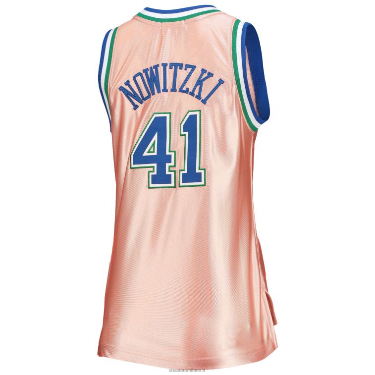 NBA 00F2L10849 maglia swingman dallas mavericks dirk nowitzki mitchell & ness rosa 75° anniversario oro rosa 1998