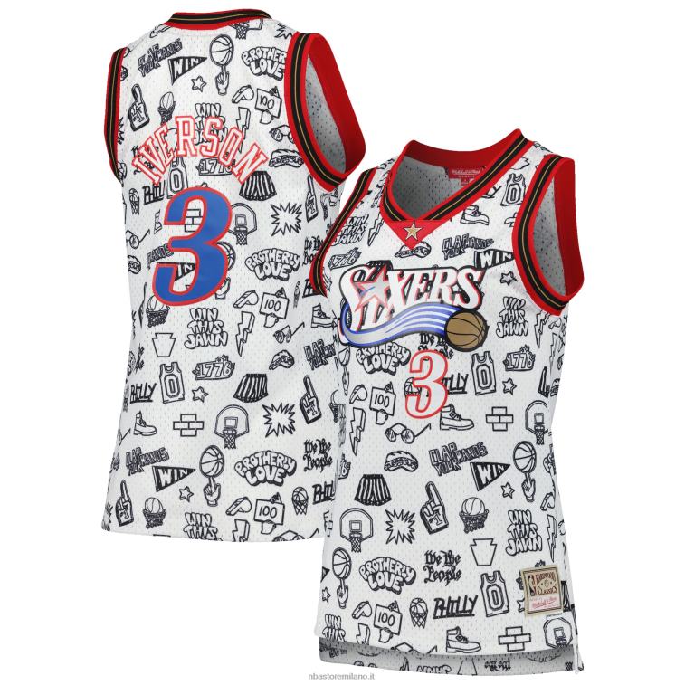 NBA 00F2L9941 philadelphia 76ers allen iverson maglia mitchell & ness bianco 2000 doodle swingman