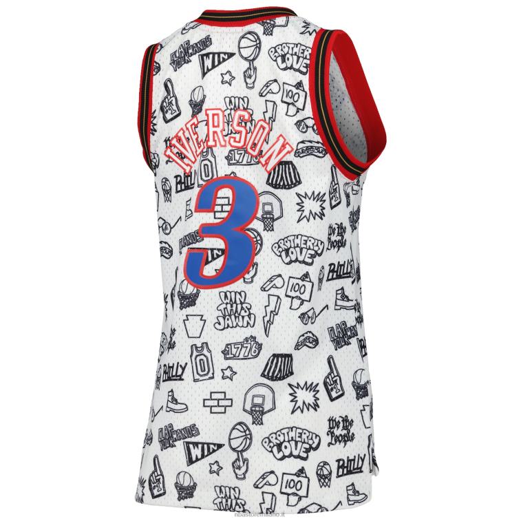 NBA 00F2L9941 philadelphia 76ers allen iverson maglia mitchell & ness bianco 2000 doodle swingman