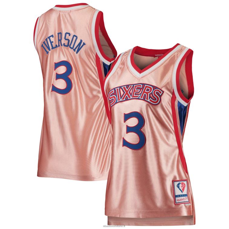 NBA 00F2L9971 Filadelfia 76ers allen iverson rosa 75° anniversario maglia swingman oro rosa