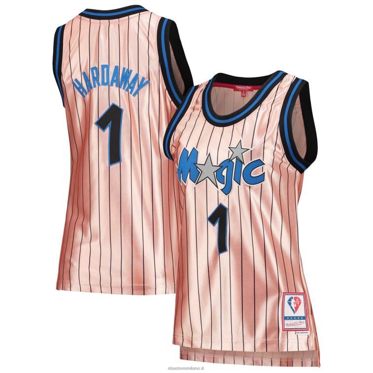 NBA 00F2L10157 maglia swingman orlando magic penny hardaway mitchell & ness rosa 75° anniversario oro rosa 1993