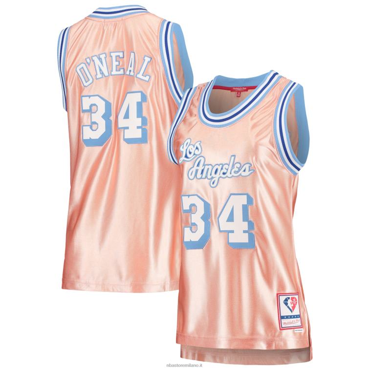 NBA 00F2L8849 los angeles lakers maglia shaquille o'neal rosa 75° anniversario oro rosa swingman