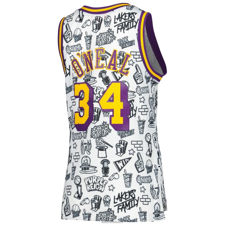 NBA 00F2L9024 los angeles lakers shaquille o\'neal mitchell & ness bianco doodle maglia swingman