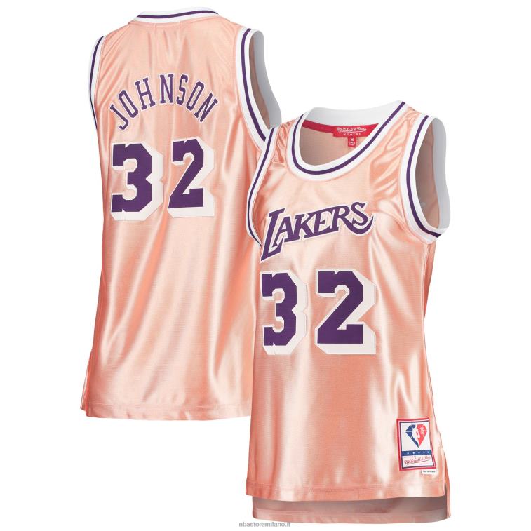 NBA 00F2L9737 maglia swingman magic johnson rosa 75° anniversario oro rosa 1984 los angeles lakers