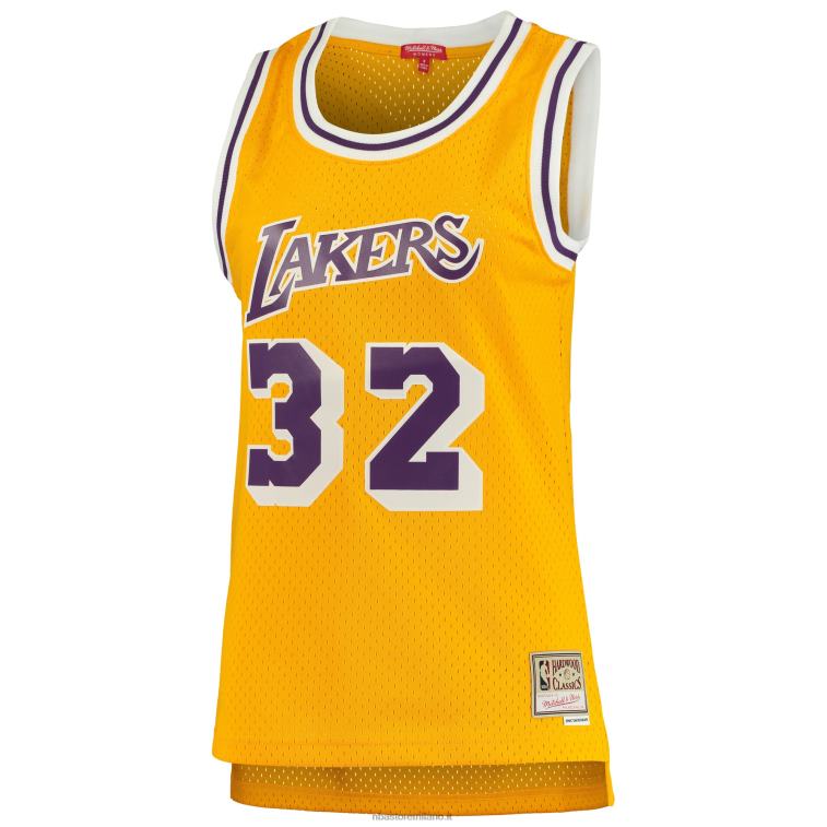 NBA 00F2L9809 los angeles lakers magic johnson mitchell & ness oro 1984-85 hardwood classics maglia swingman