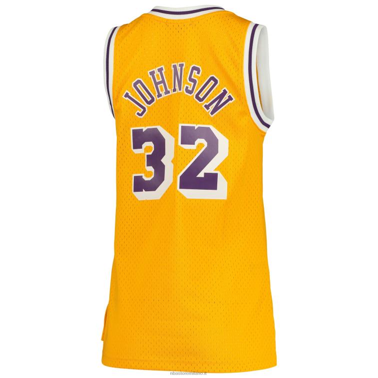 NBA 00F2L9809 los angeles lakers magic johnson mitchell & ness oro 1984-85 hardwood classics maglia swingman