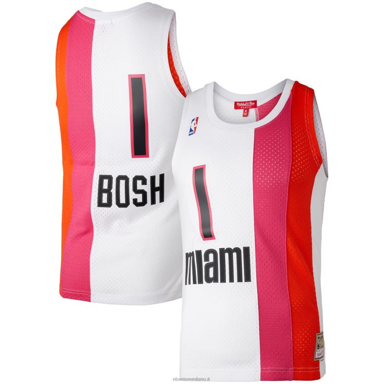 NBA 00F2L9835 miami heat chris bosh mitchell & ness white hardwood classics 2011 maglia swingman