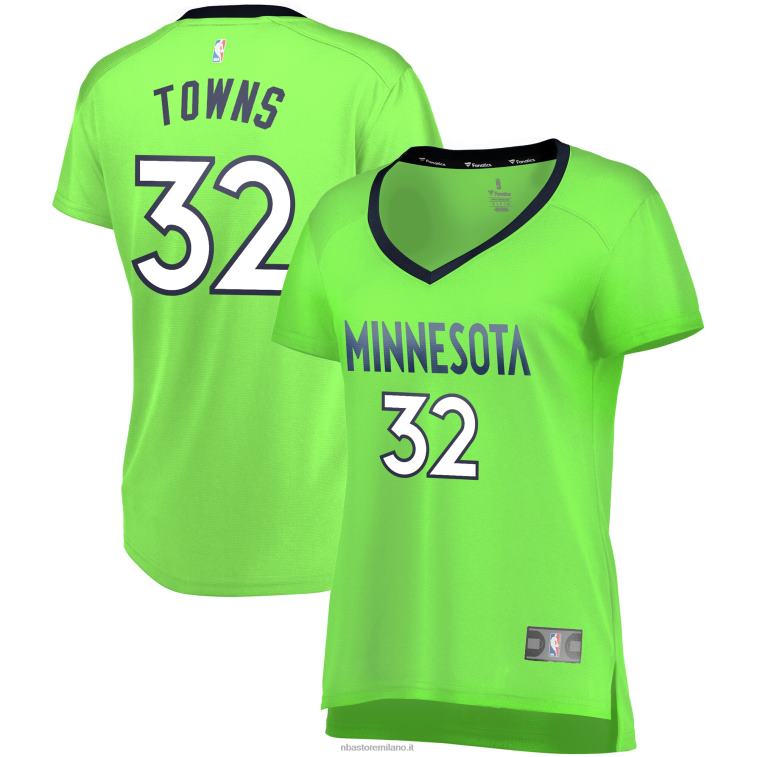NBA 00F2L10534 Minnesota Timberwolves Karl-Anthony Town maglia replica fast break verde fluo