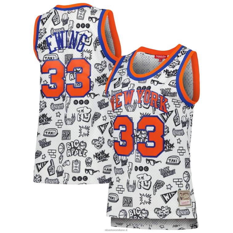 NBA 00F2L10262 new york knicks patrick ewing mitchell & ness bianco 1991 doodle swingman jersey