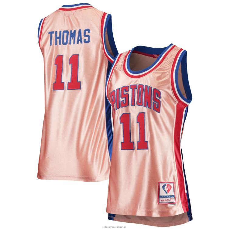 NBA 00F2L13342 detroit pistons isiah thomas mitchell & ness rosa 75° anniversario oro rosa 1982 maglia swingman