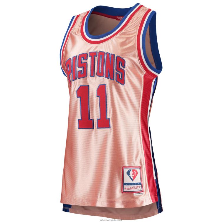 NBA 00F2L13342 detroit pistons isiah thomas mitchell & ness rosa 75° anniversario oro rosa 1982 maglia swingman