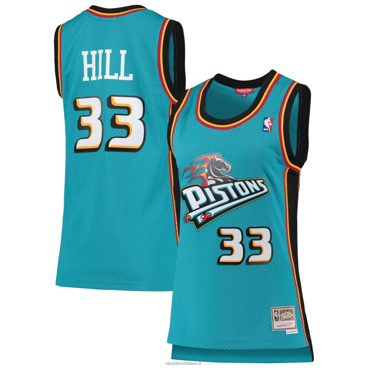NBA 00F2L9807 detroit pistons grant hill mitchell & ness teal hardwood classici maglia swingman