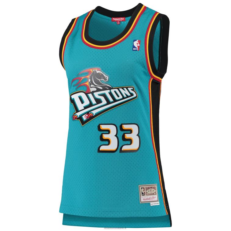NBA 00F2L9807 detroit pistons grant hill mitchell & ness teal hardwood classici maglia swingman